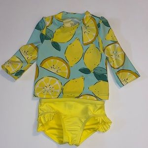 ✨🍋 NEW ADORABLE LEMON RUFFLED BABY 2 PIECE SWIMSUIT - BOTTOM & LS RASHGUARD 🍋✨
